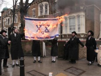 Des juifs antisionistes brûlent le drapeau israélien. (Photo via Twitter)